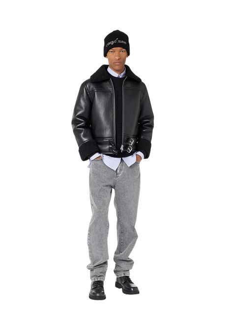 Giubbotto aviator fit in ecomontone nero con interno in pile ricciolino e logo Iceberg Jeans ICEBERG JEANS | Giubbotti | OZ11JSS19000